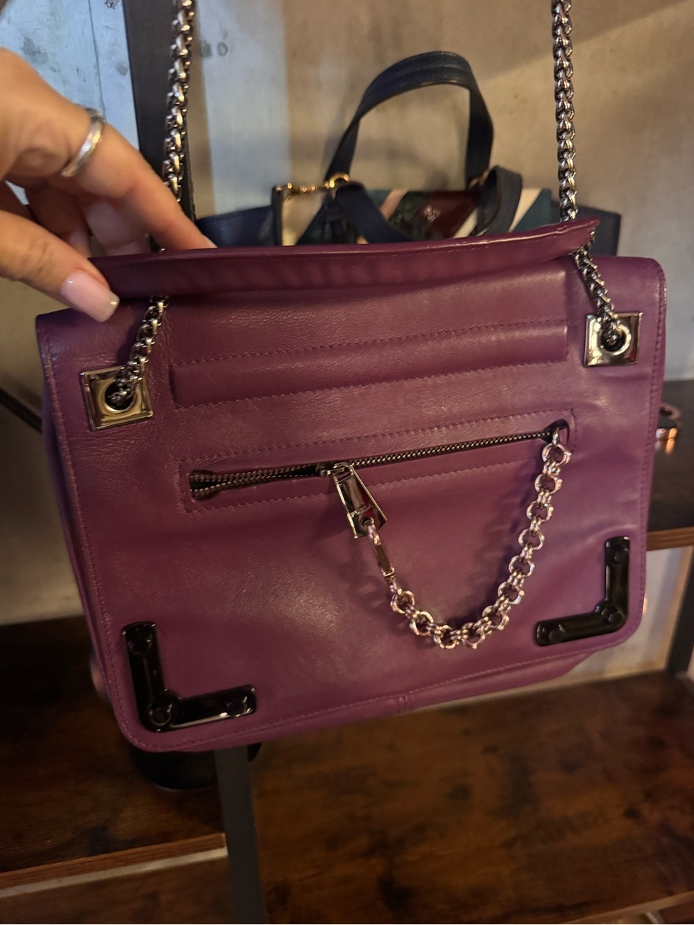 Furla Purple Leather Chain-Accent Shoulder Bag
